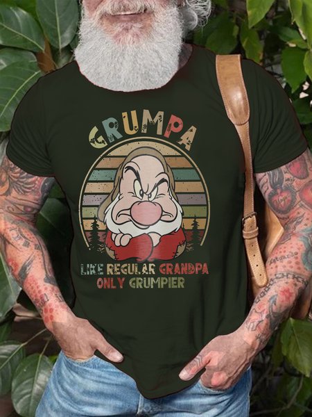 

Men's Vintage Grumpa Like Regular Grandpa Only Grummpier Funny Text Letters Loose Casual T-Shirt, Green, T-shirts