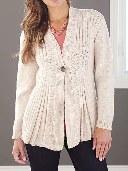 

Plain V Neck Casual Sweater Coat, White, Sweaters