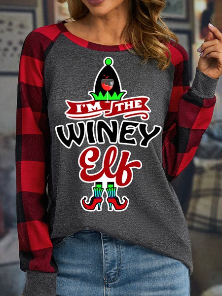 

Lilicloth X Paula I‘m The Winey Elf Women's Christmas Long Sleeve Buffalo Plaid T-Shirt, Gray, Long sleeves