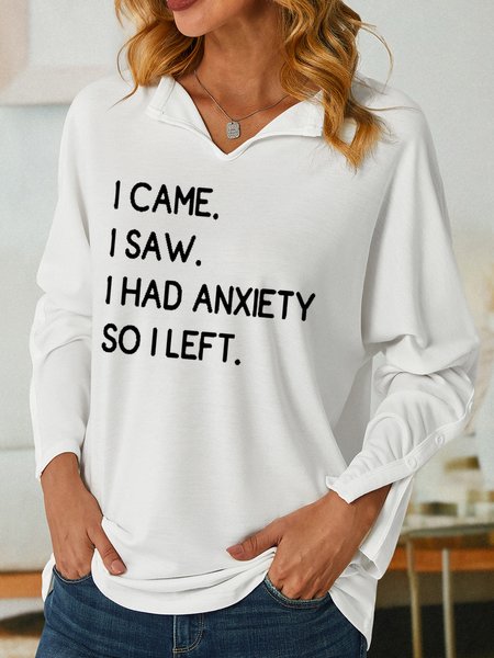 

Women's I Came I Saw I Had Anxiety So I Left Funny Text Letters Simple Loose Sweatshirt, White, Hoodies&Sweatshirts