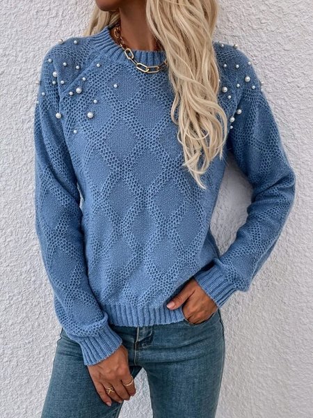 

Pearls Beaded Raglan Sleeve Sweater, Blue, Sweaters