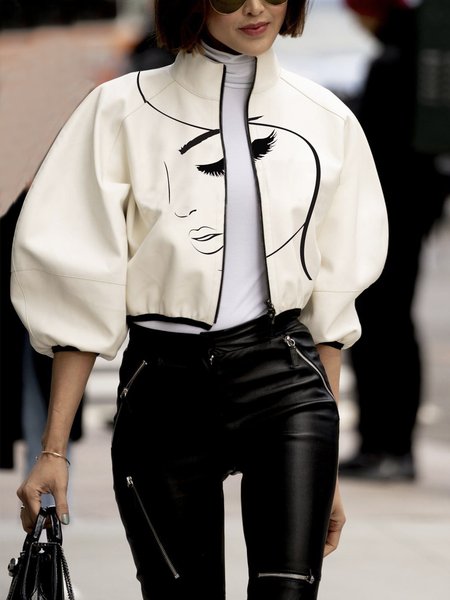 

Urban Loose Stand Collar Jacket, Beige, Jackets