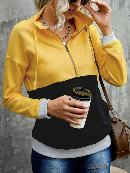 

Color Block Casual Shawl Collar Sweatshirts, Yellow, Sweatshirts & Hoodies