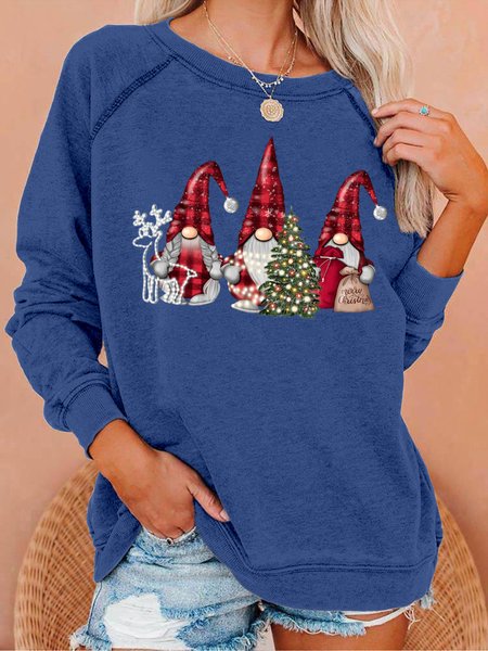 

Women's Christmas Gnome Crew Neck Casual Sweatshirt, Dark blue, Hoodies&Sweatshirts