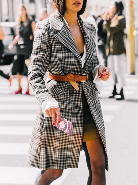 

Daily Long sleeve Urban Plaid Lapel Collar Blazer, Black, Blazers