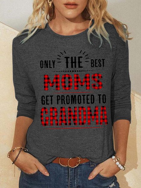 

Women Only The Best Moms Get Promoted To Grandma Plaid Regular Fit Long sleeve Top, Gray, Long sleeves