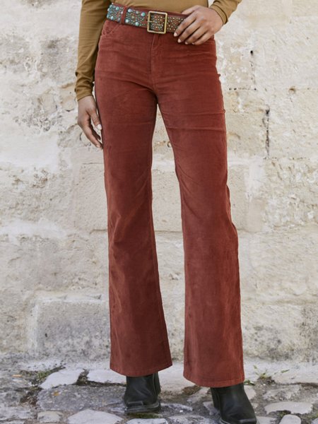 

Plain Regular Fit Corduroy Casual Pants, Rust, Pants