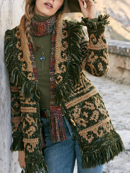 

Cross Neck Yarn/Wool Yarn Ethnic Ethnic Sweater Coat, Multicolor, Cardigans