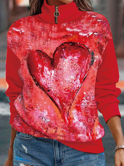 

Casual Turtleneck Heart/Cordate Sweatshirts, Red, Sweatshirts & Hoodies