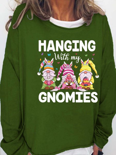 

Women Hanging With My Gnomies Casual Christmas Loose Sweatshirt, Green, Hoodies&Sweatshirts