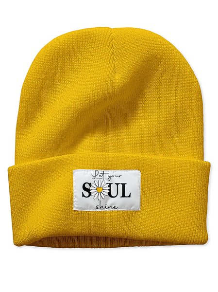 

Let Your Soul Shine Daisy Graphic Beanie Hat, Yellow, Hats