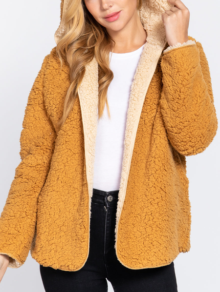

Hoodie Regular Fit Color Block Teddy Jacket, Yellow, Coats