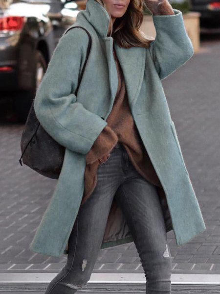 

Shawl Collar Woolen Casual Other Coat, Green, Trench Coats