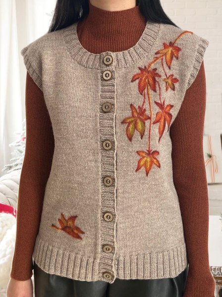 

Leaf Yarn/Wool Yarn Vest, Khaki, Vests & Gilets