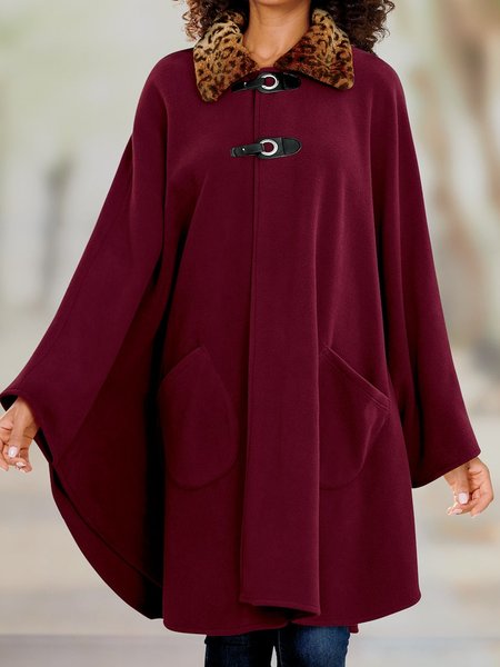 

Polar fleece rabbit hair leopard print lapel Christmas wine red cape coat, Coats