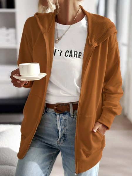 

Plain Regular Fit Plain Casual Hoodie Sweatshirts, Khaki, Outerwear