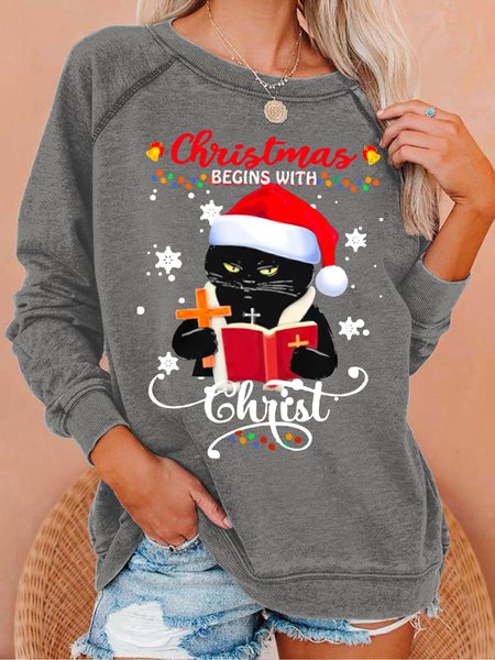 

Womens Funny Christmas Black Cat Casual Sweatshirts, Gray, Hoodies&Sweatshirts