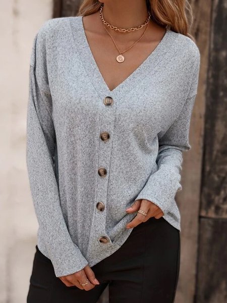 

Wear both sides Solid Button Front Drop Shoulder Tee, Gray, Tops