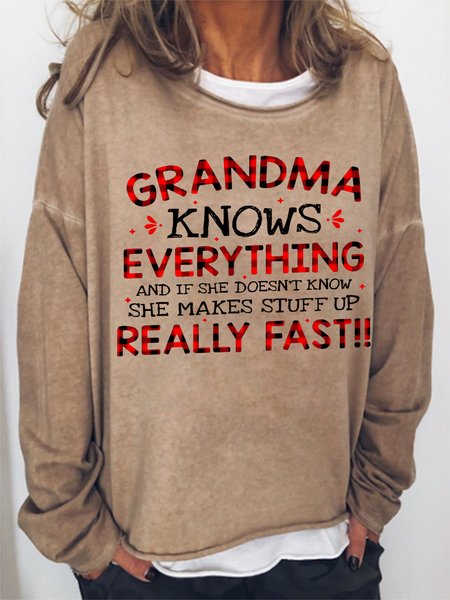 

Women Grandma Knows Everything Perfect Plaid Cotton-Blend Sweatshirt, Khaki, Hoodies&Sweatshirts