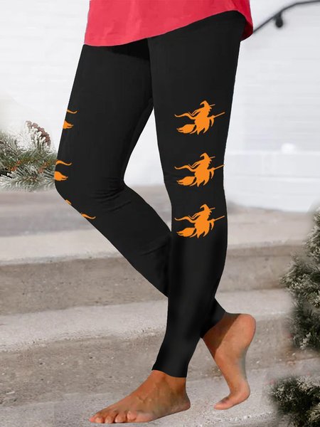 

Halloween Casual Polyester Cotton Leggings, Black, Leggings