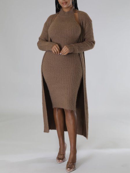

Regular Fit Elegant Long Sleeve Sweater Coat, Coffee, Cardigans