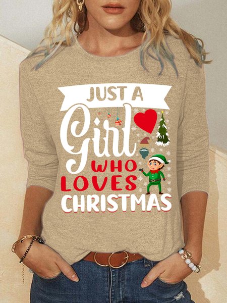 

Lilicloth X Abu Just A Girl Who Loves Christmas Women's Christmas Long Sleeve T-Shirt, Khaki, Long sleeves