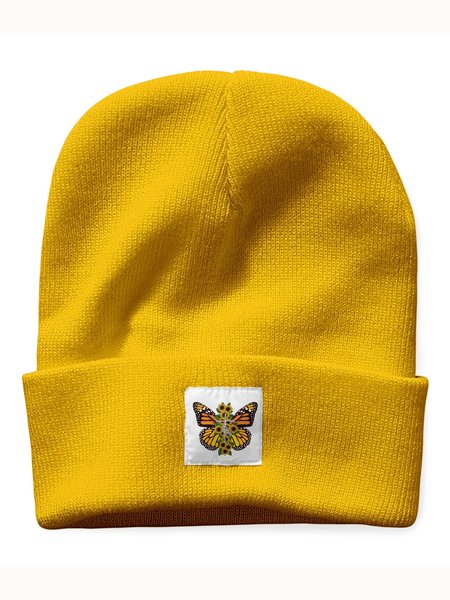 

Sunflower Butterfly Cross Animal Graphic Beanie Hat, Yellow, Hats