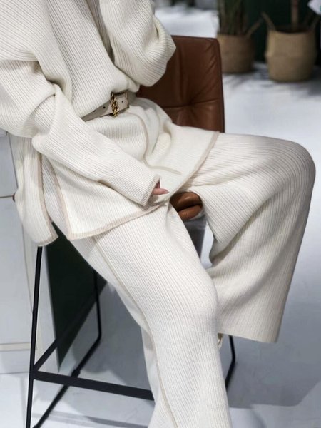 

Regular Fit Simple Daily Color Block Fashion Pants, White, Pants