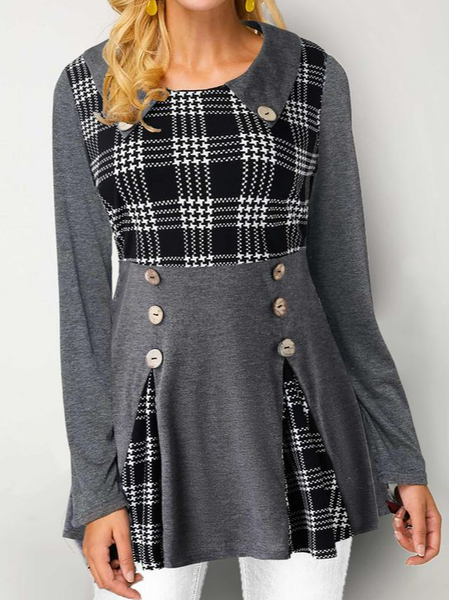 

Geometric Crew Neck Casual Tops, Gray, Tunics