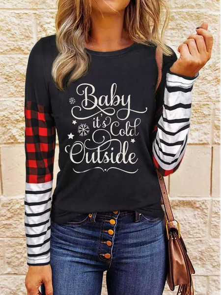 

Casual Christmas Baby It's Cold Outside Plaid Striped T-Shirt Tee - Black, T-Shirts