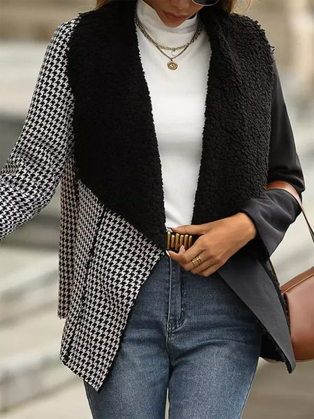 

Casual Oversized Houndstooth Print Lambsool Cardigan Coat, Black, Blazers
