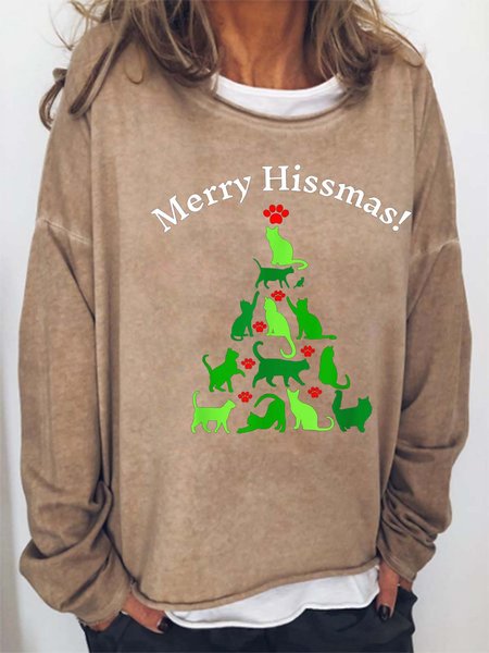 

Women Merry Hissmas Cats Tree Casual Christmas Sweatshirt, Khaki, Hoodies&Sweatshirts