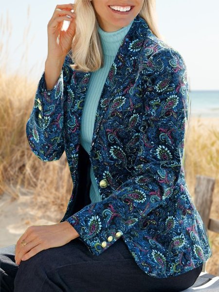

Ethnic Buttoned Lapel Collar Casual Blazer, Multicolor, Outerwear
