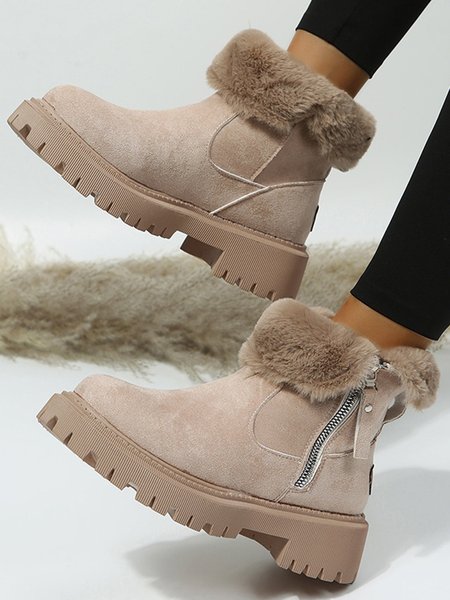 

Women's Fleece Warm Chunky Heel Round Toe Ski Boots, Khaki, Boots