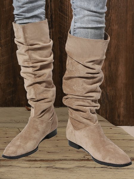 

Faux Suede Solid Boots, Khaki, Boots