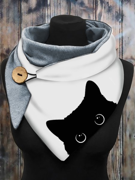 

Casual Black Cat Pattern Triangle Scarf Daily Commuter Clothing Matching, White, Scarfs