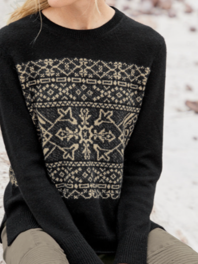 

Yarn/Wool Yarn Crew Neck Vintage Loose Sweater, Black, Sweaters