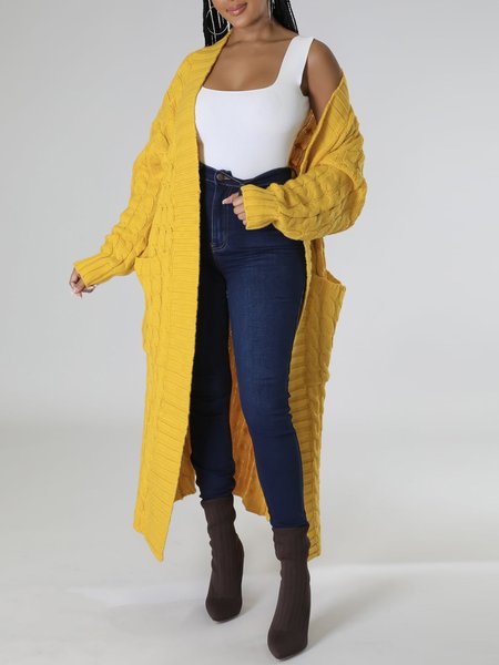 

Plain Long Sleeve Casual Sweater Coat, Yellow, Cardigans