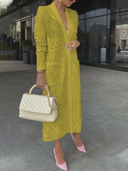 

Elegant Regular Fit Long Sleeve Sweater Coat, Yellow, Cardigans