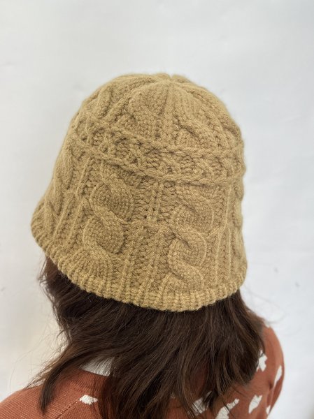 Pink and White Gradient Hand Knit Hat, Khaki, Hats