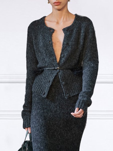 

Long sleeve Plain Loose Elegant Sweater Coat, Gray, Cardigans