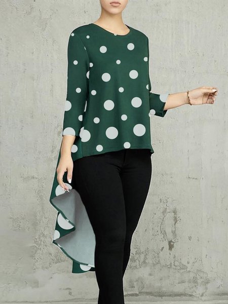 

Urban Long Sleeve Polka Dots Blouse, Green, Blouses and Shirts