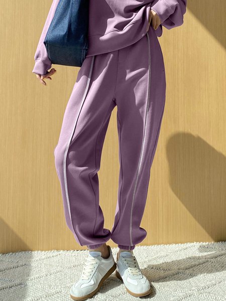 

Daily Plain pockets Casual Pants, Purple, Pants
