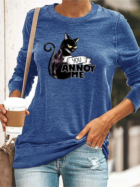 

Cotton-Blend Casual Animal Sweatshirt, Blue, Sweatshirts & Hoodies