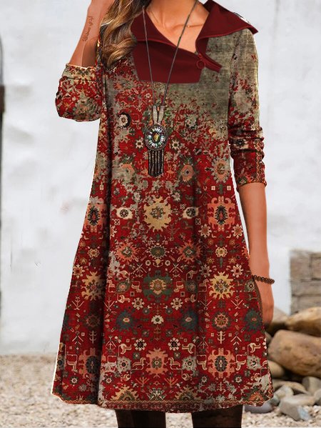 

Loose Ethnic Casual Knitted Dress, Red, Dresses