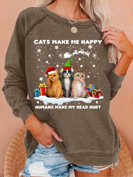 

Womens Christmas Cat Lover Casual Crew Neck Sweatshirt, Khaki, Hoodies&Sweatshirts