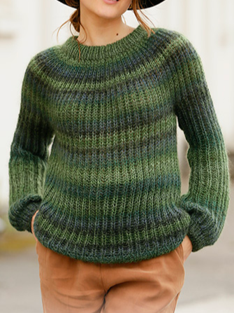

Striped Wool/Knitting Casual Sweater, Green, Sweaters & Cardigans