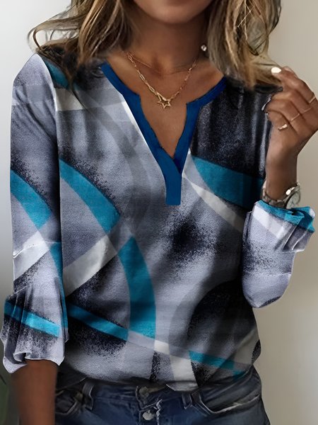 

Geometric Casual Regular Fit Tops, Blue, Tops