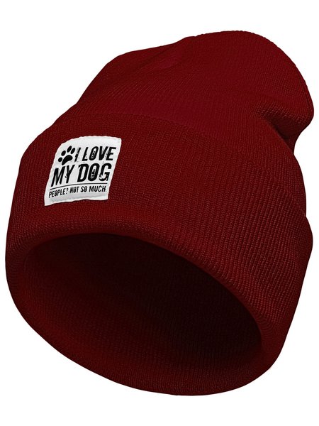 

I Love My Dog Funny Animal Letter Beanie Hat, Wine red, Hats