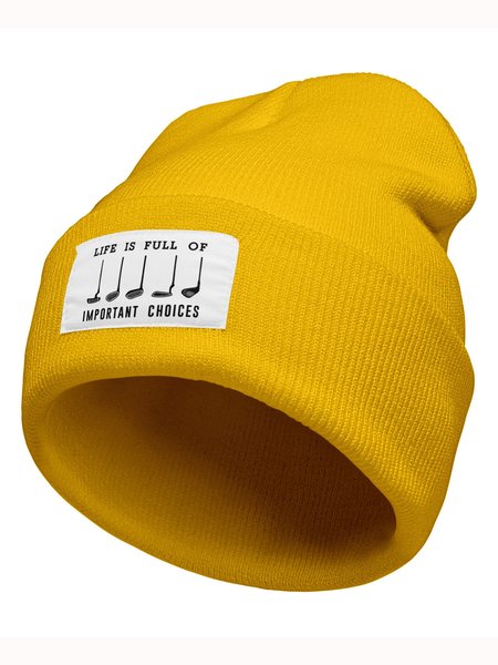 

Life Is Full Of Important Choices Graphic Beanie Hat, Yellow, Hats